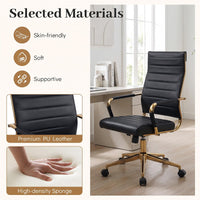 Ribbed PU Leather Office Chair with Armrests and Reclining Backrest