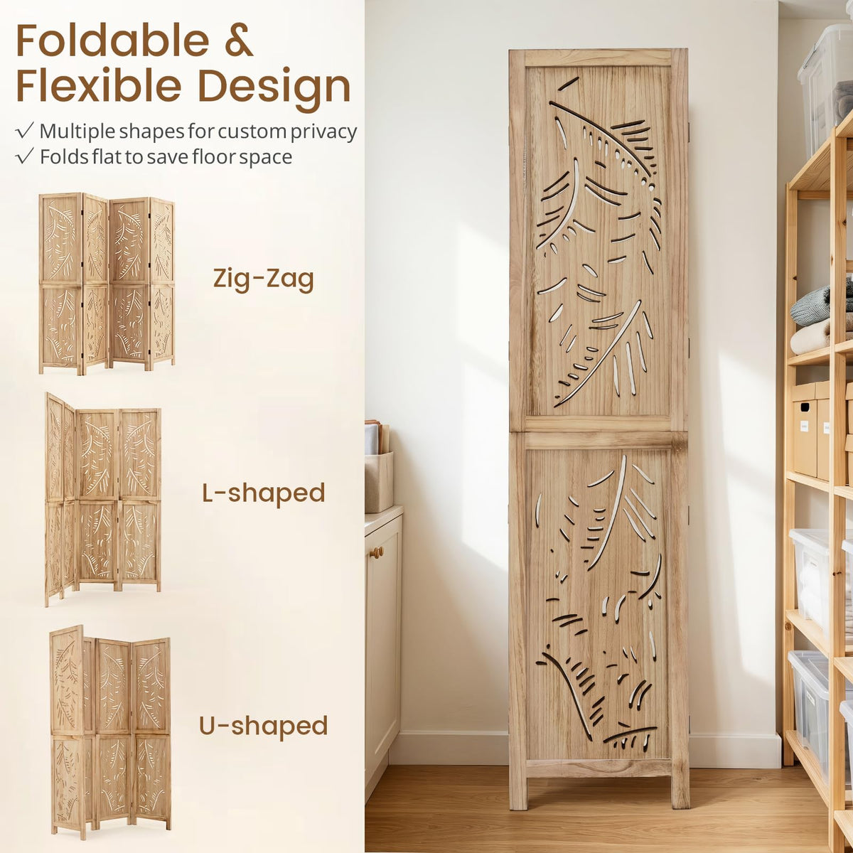 Giantex 4/6-Panel Wooden Room Divider Privacy Screen (4-Panel)