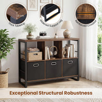 6 Cube Storage Organizer with 3 Bins Industrial Metal Frame Bookshelf 2-Tier