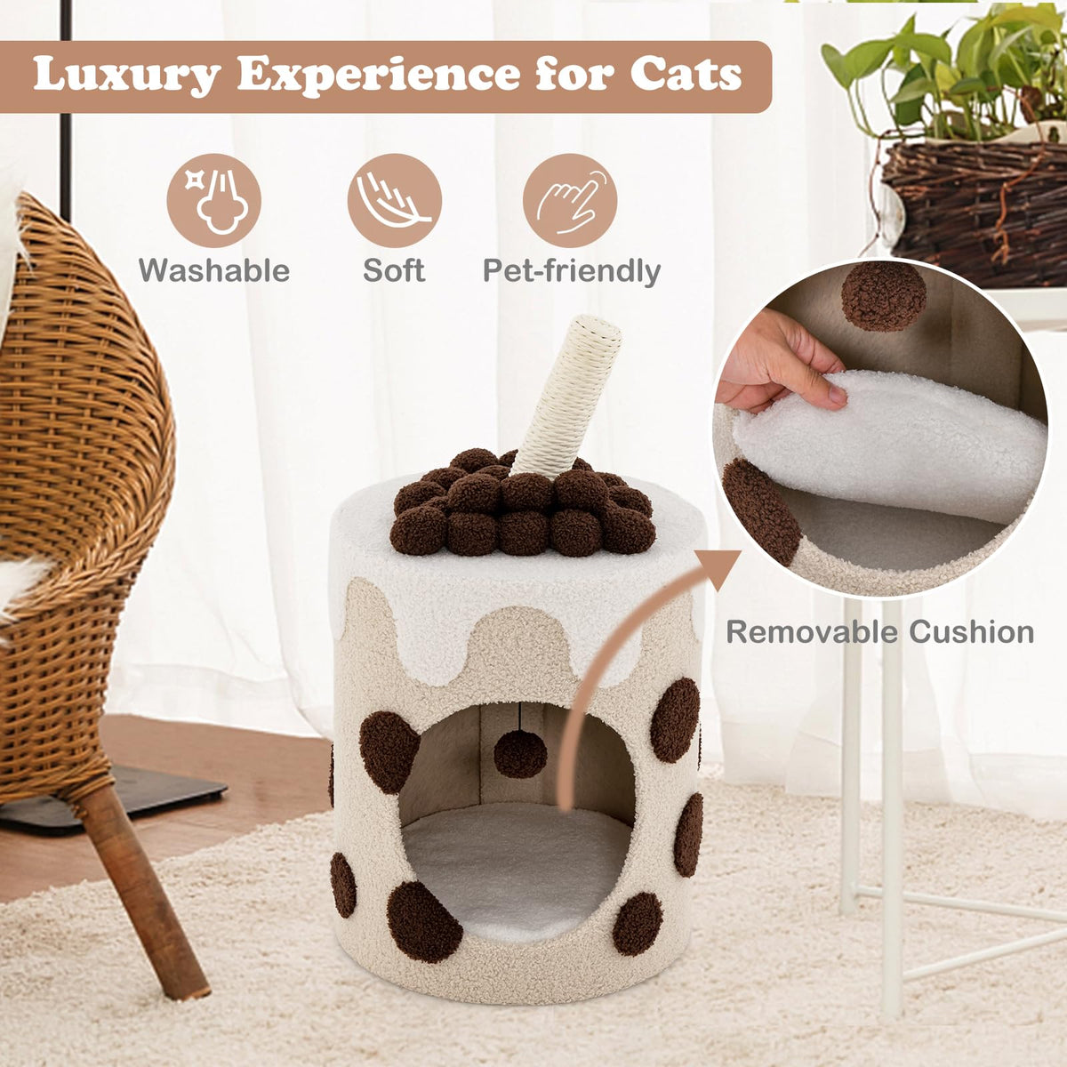 Bubble Tea Cat Tree Tower Cat Condo Furniture w/Scratching Post