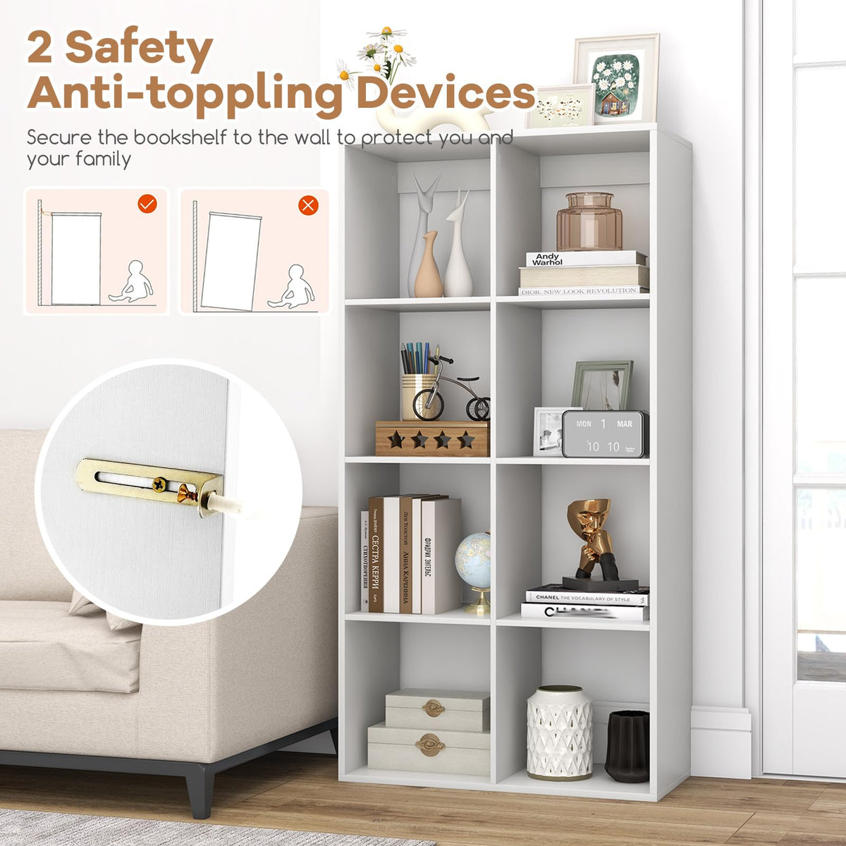 8-Cube Bookshelf, Modern Cubby Bookcase