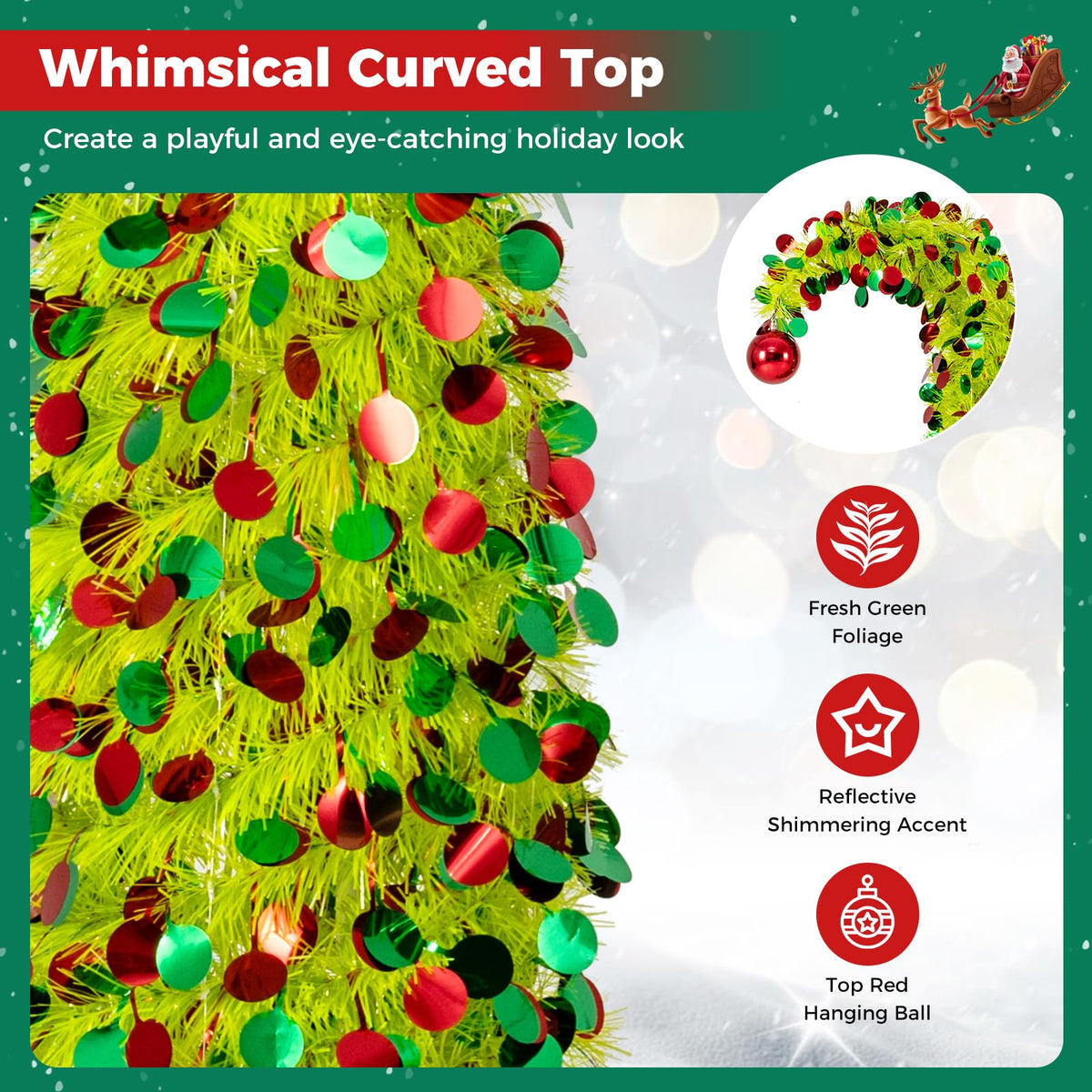 150 cm Pop Up Whimsical Christmas Tree with Top Ball Ornament for Home Office