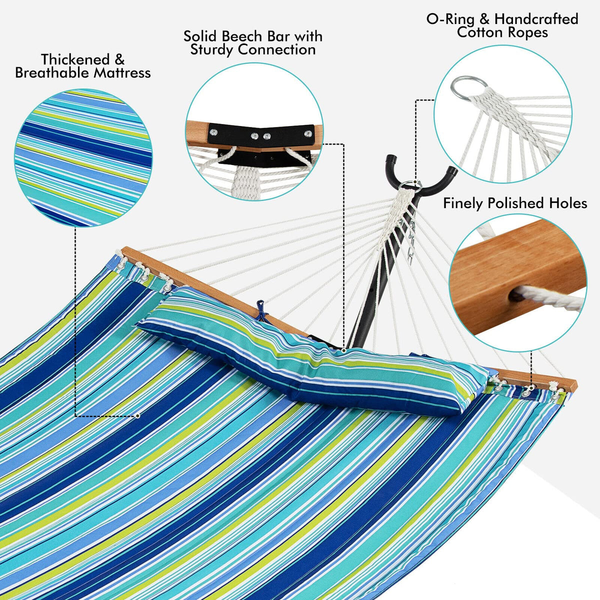 Outdoor Portable Quilted Fabric Hammock with Detachable Pillow (without Stand)
