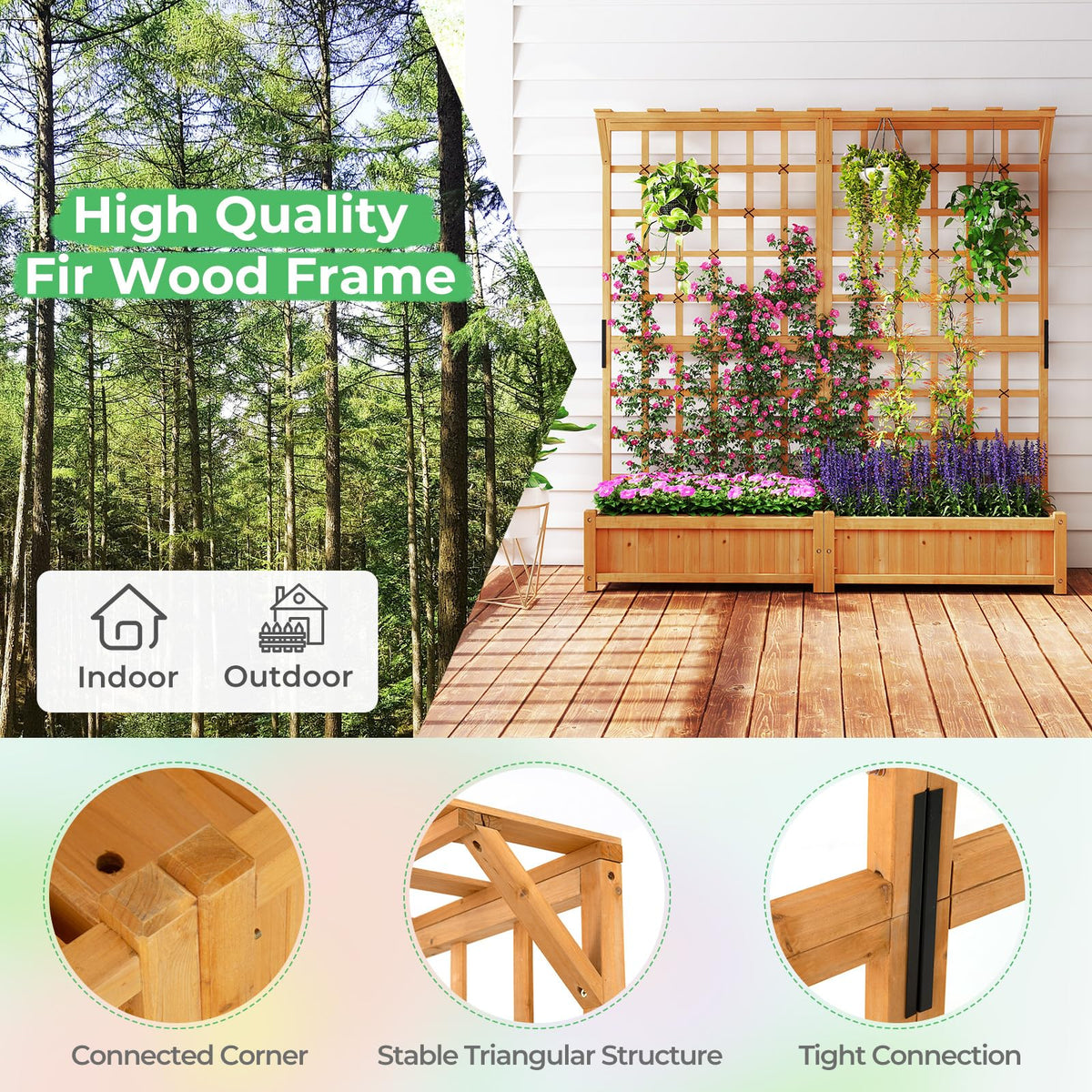 Giantex 72" Large Raised Garden Bed with Trellis & Roof, Wooden Garden Bed