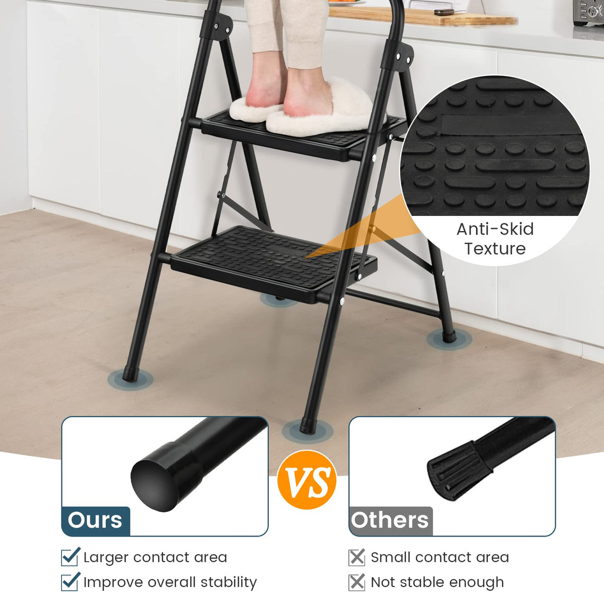 2 Step Ladder, Folding Step Stool w/ Padded Handgrip & Wide Anti-Slip Pedal