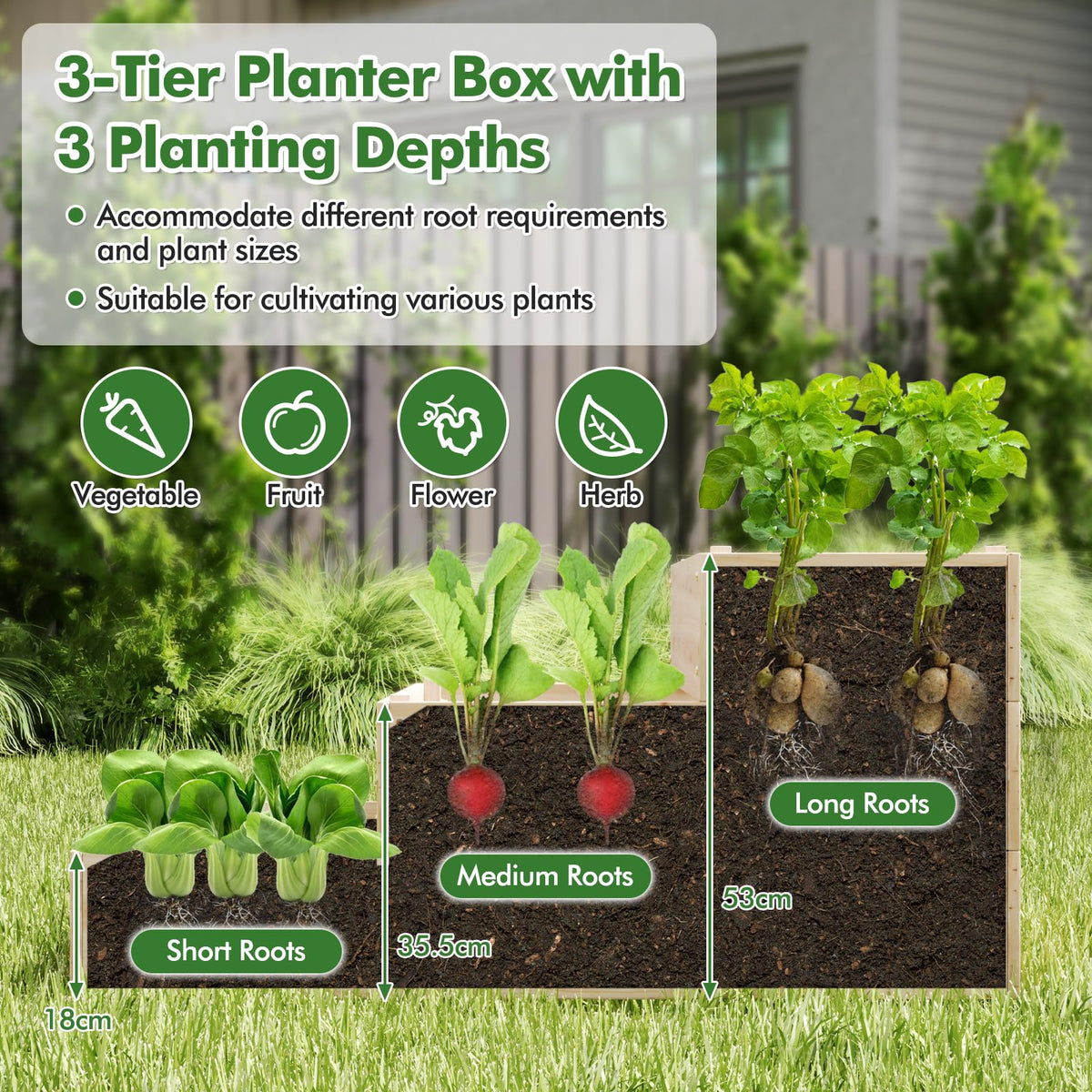 3-Tier Raised Garden Bed with Trellis and Elevated Planting Frame