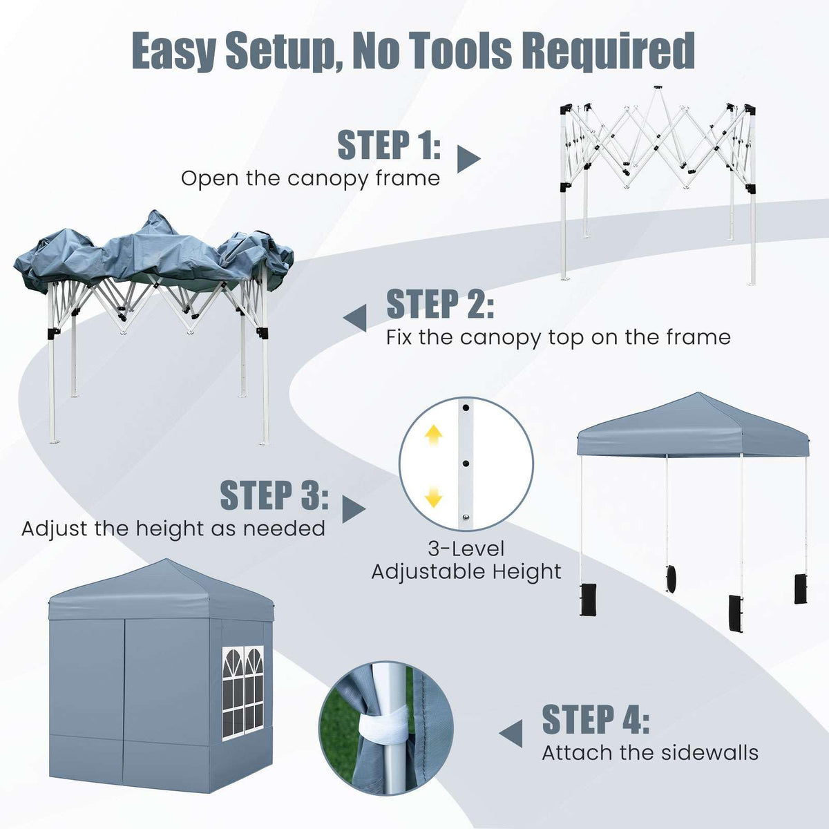 2 x 2 M Pop up Canopy Tent, Outdoor Patio Commercial Sunshade Shelter w/ 4 Sidewalls
