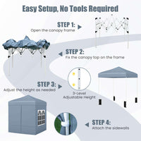 2 x 2 M Pop up Canopy Tent, Outdoor Patio Commercial Sunshade Shelter w/ 4 Sidewalls