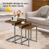 Giantex Nesting Coffee Table Set of 3, Retro Tea Table with Metal Base, Solid Structure, Accent End Tables