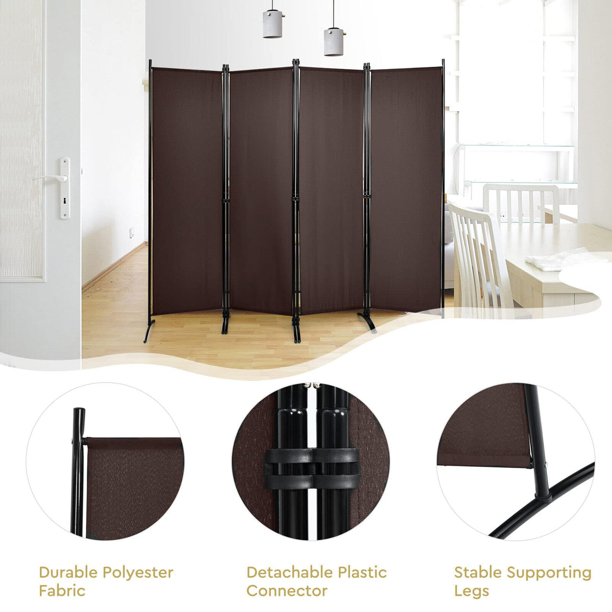 Giantex 4-Panel Room Divider, Folding Privacy Screen, Portable Fabric Wall Divider and Separator w/Steel Frame