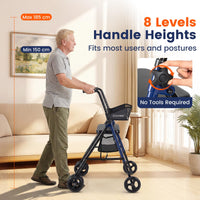 Rollator Walker with Seat, Foldable Mobility Walkers for Seniors w/8-Level Adjustable Handles