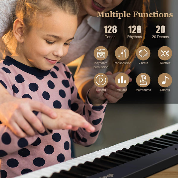88-Key Foldable Digital Piano with MIDI & Wireless BT & Bag