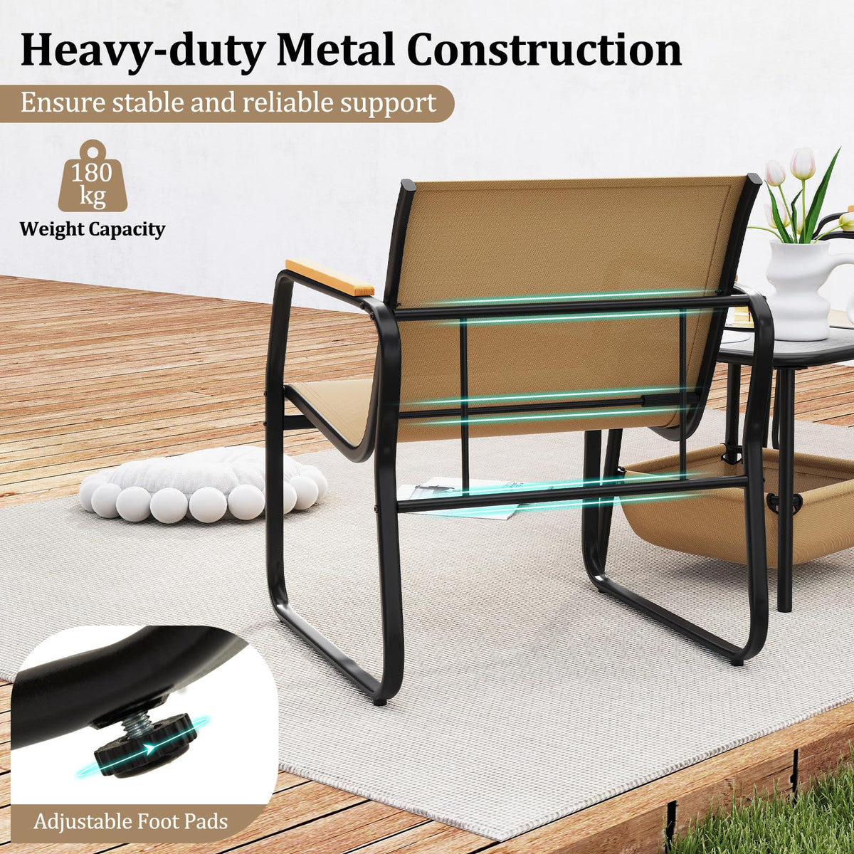 3-Piece Bistro Set, Patio Chairs & Side Table w/Storage Basket, Breathable Mesh Fabric