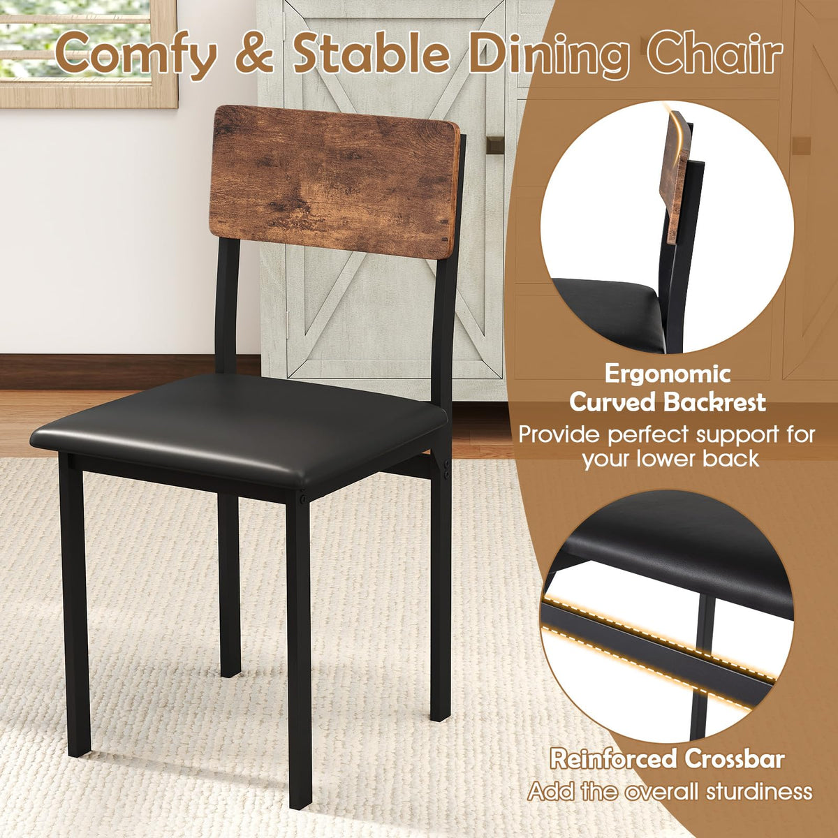 5-Piece Dining Table Set Industrial Kitchen Table and 4 PU Leather Upholstered Chairs