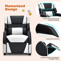 Kids Recliner Chair, Adjustable Recliner Sofa w/Footrest, Headrest & Lumbar Support, w/ Padded Seat, White & Black