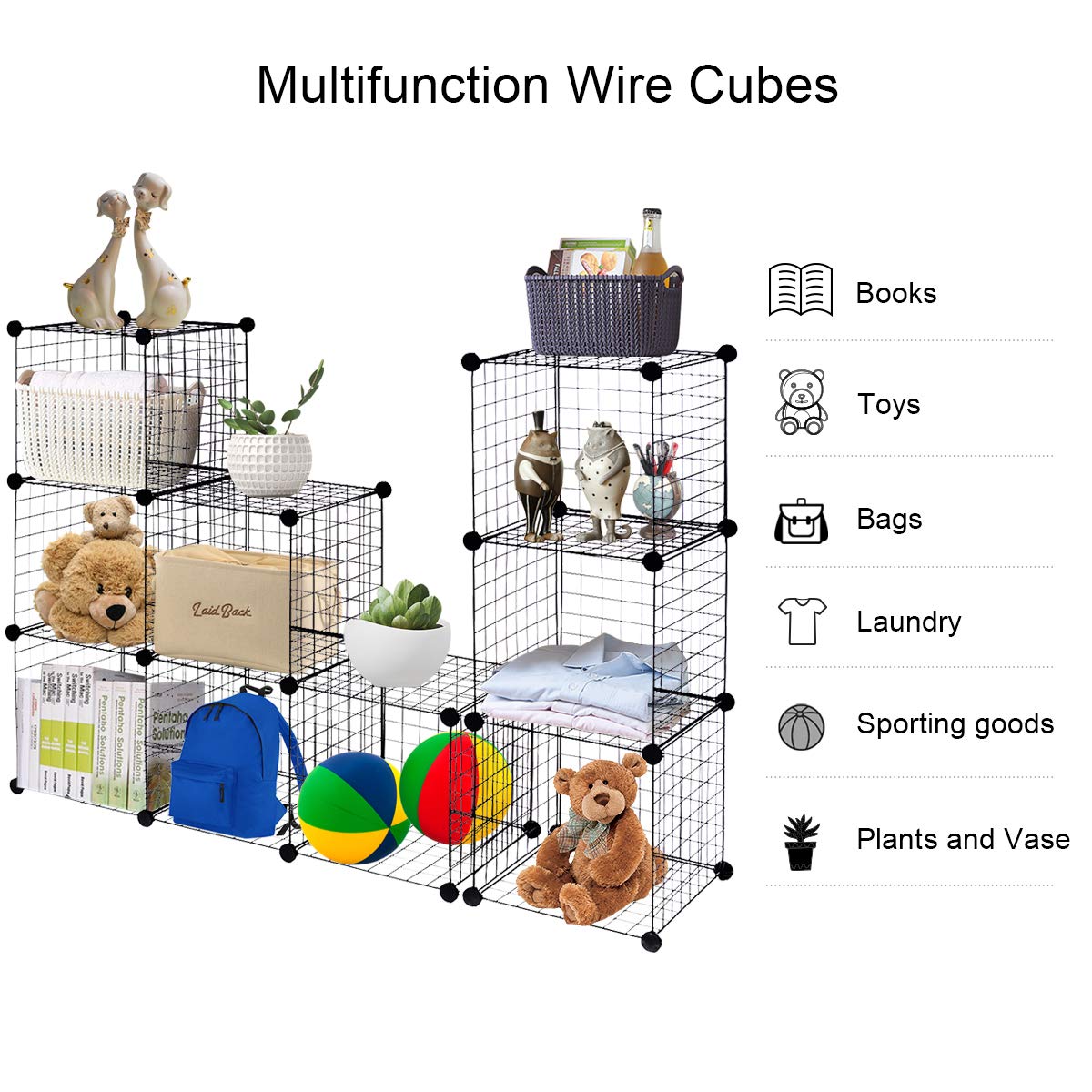 Giantex Metal Wire Cube Storage, 12-Cube Stackable Free Standing Cubby Storage Organizer Shelf