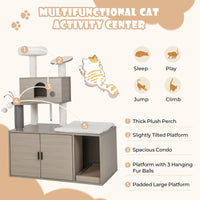 2 in 1 Cat Tree with Litter Box Enclosure, Modern Cat Tower with Cat Condo, Top Perch, Scratching Board