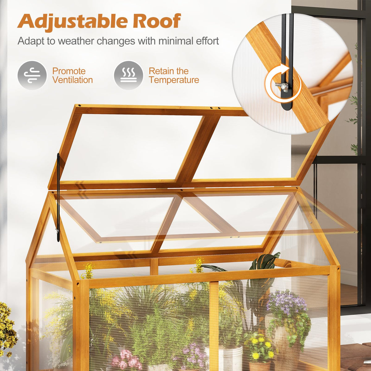 Wood Cold Frame Greenhouse, Portable Raised Flower Planter Protection with Transparent Panels