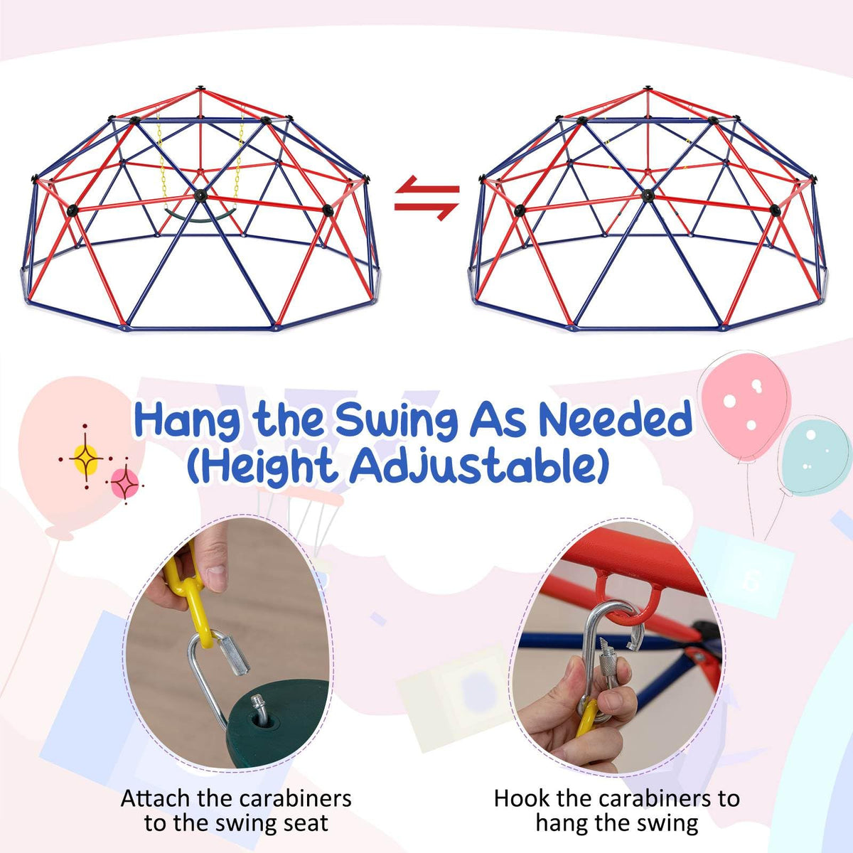 3m Kids Climbing Dome with Swing Outdoor Jungle Gym Climber