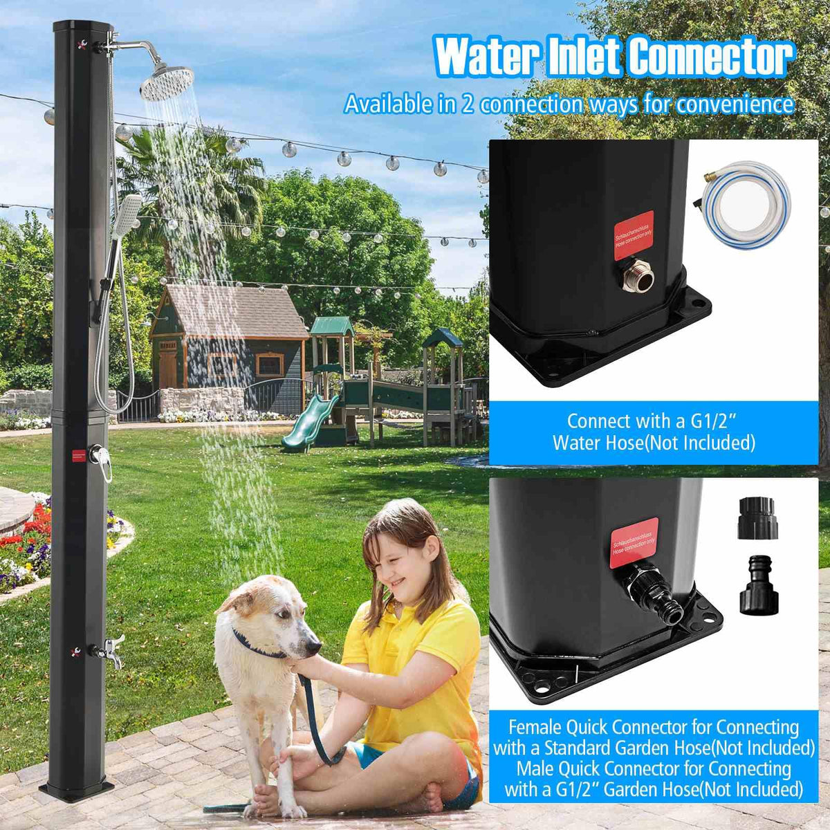 35 L Solar Heated Outdoor Shower with 360 Swivel Shower Head