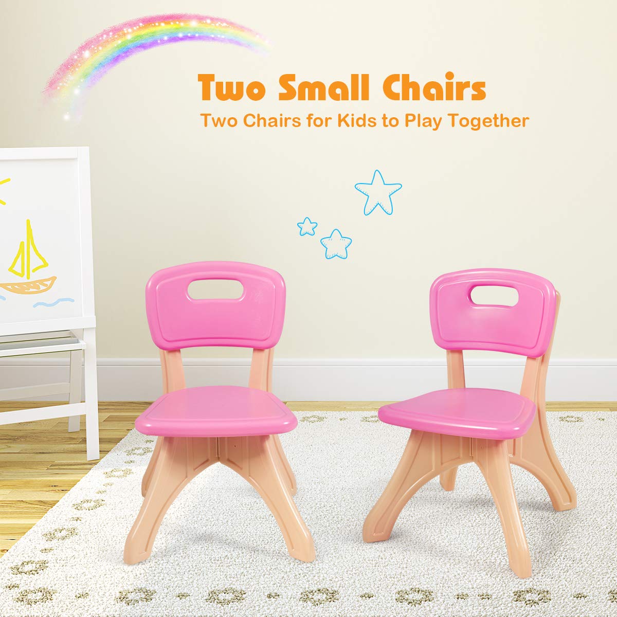 Kids Table Set, 3PCS w/ 1 Table & 2 Chairs & 4 Detachable Storage Boxes