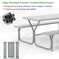 Outdoor Picnic Table Bench Set with HDPE Tabletop and Umbrella Hole
