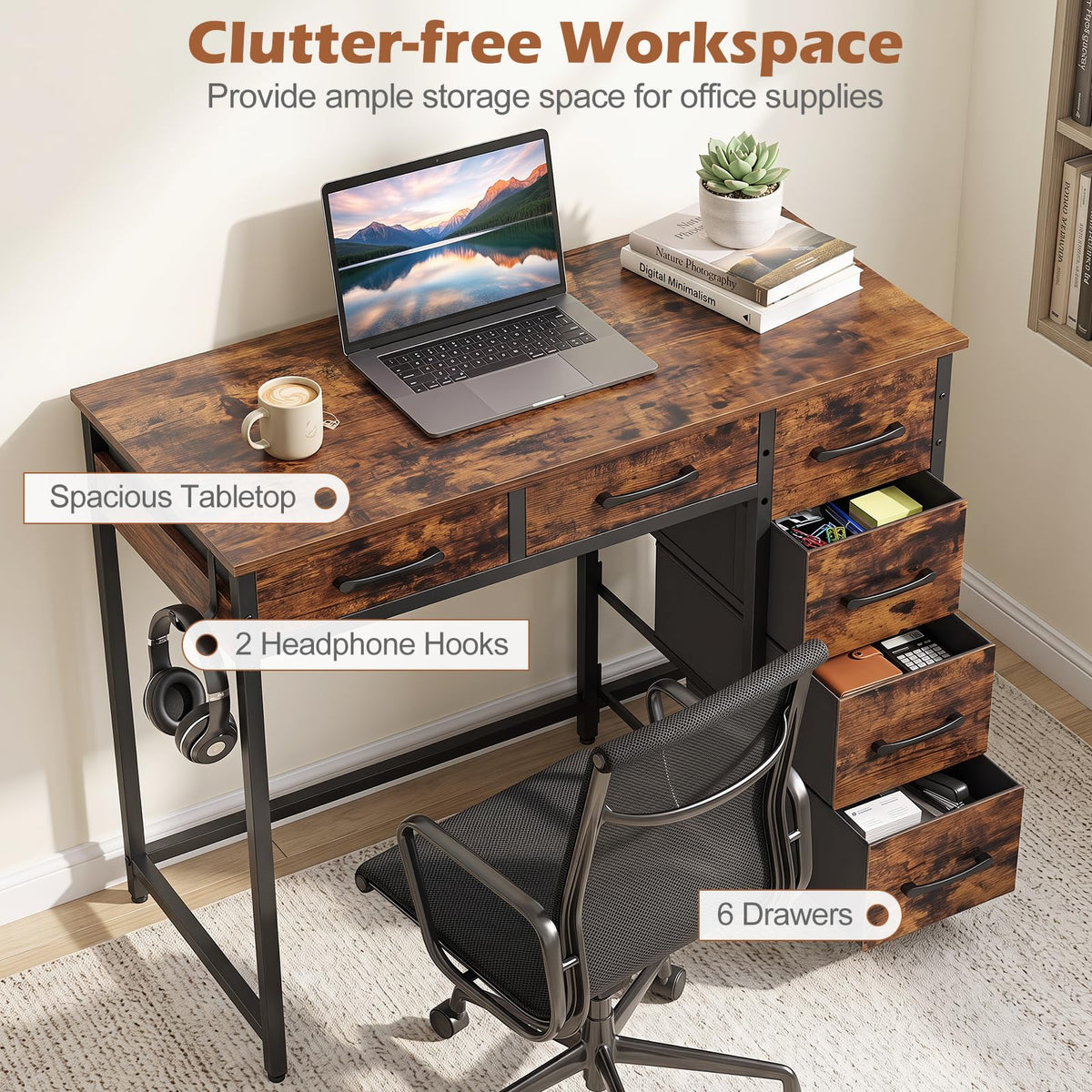 Giantex Computer Desk with Reversible Drawers