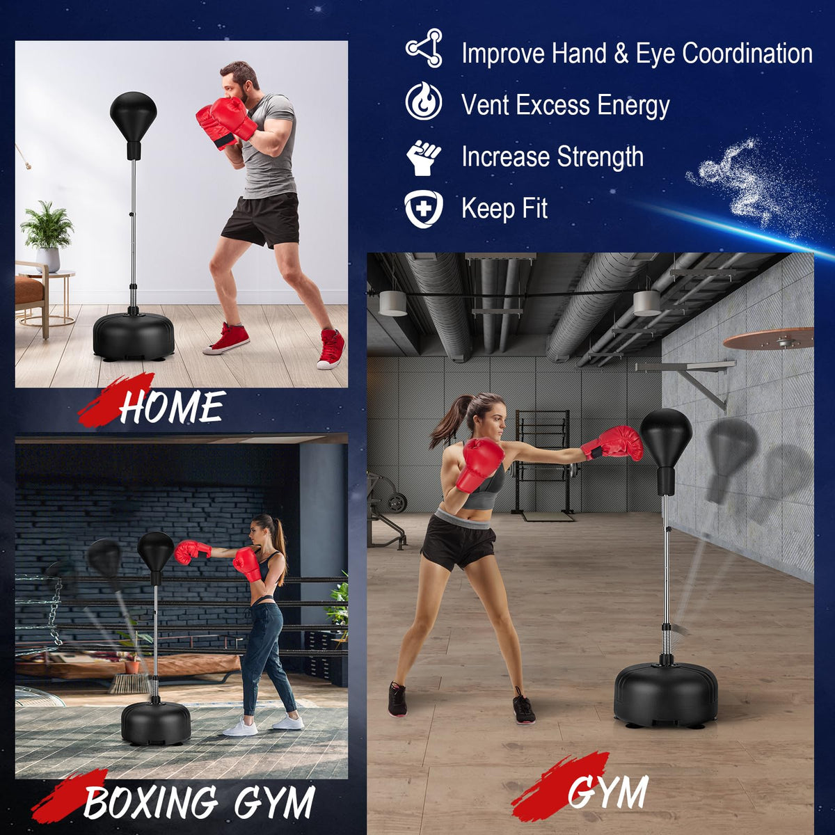 Punching Bag with Stand and 4-Position Adjustable Height Setting