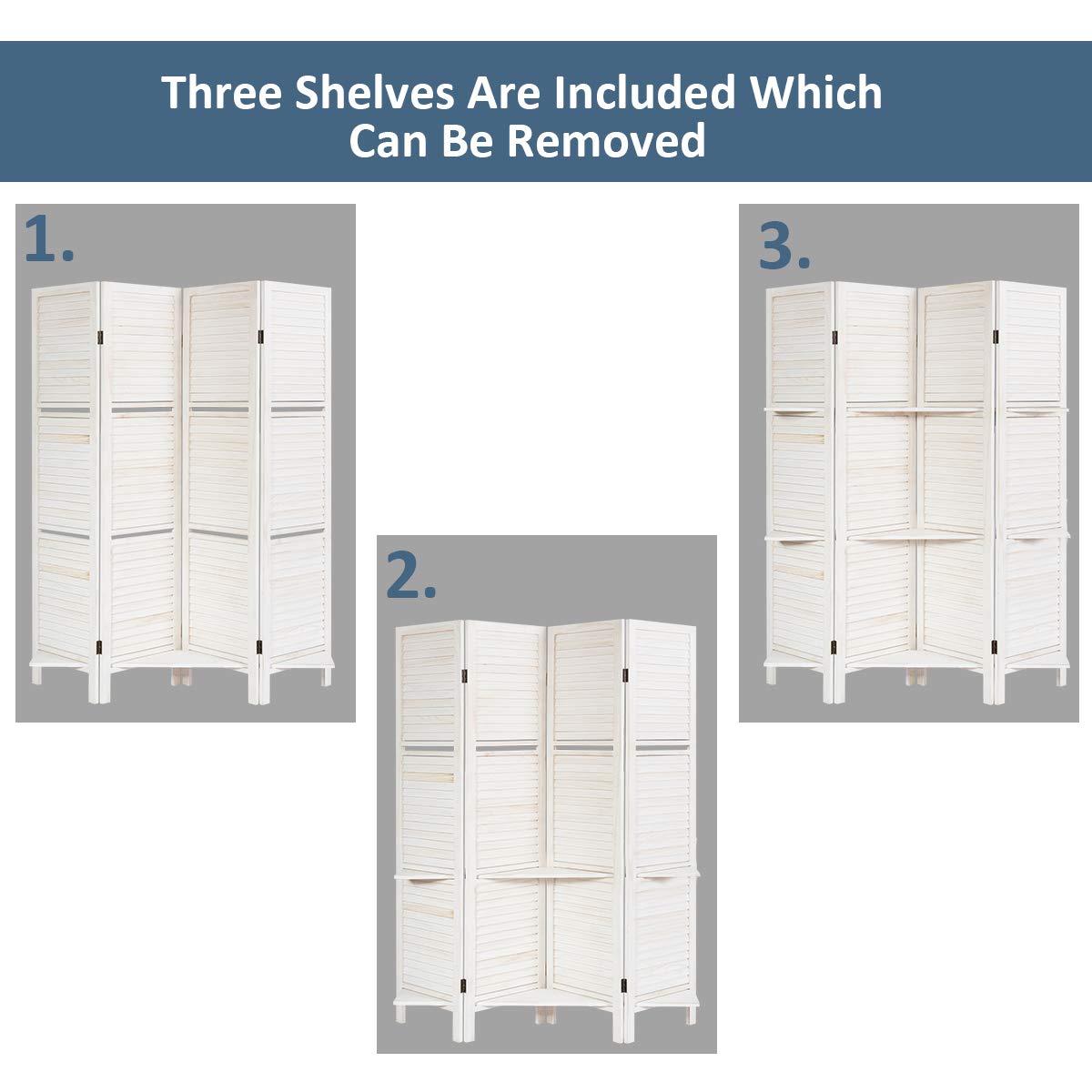 Giantex 4-Panel Room Divider, Portable Partition Screen w/Removable Storage Shelves