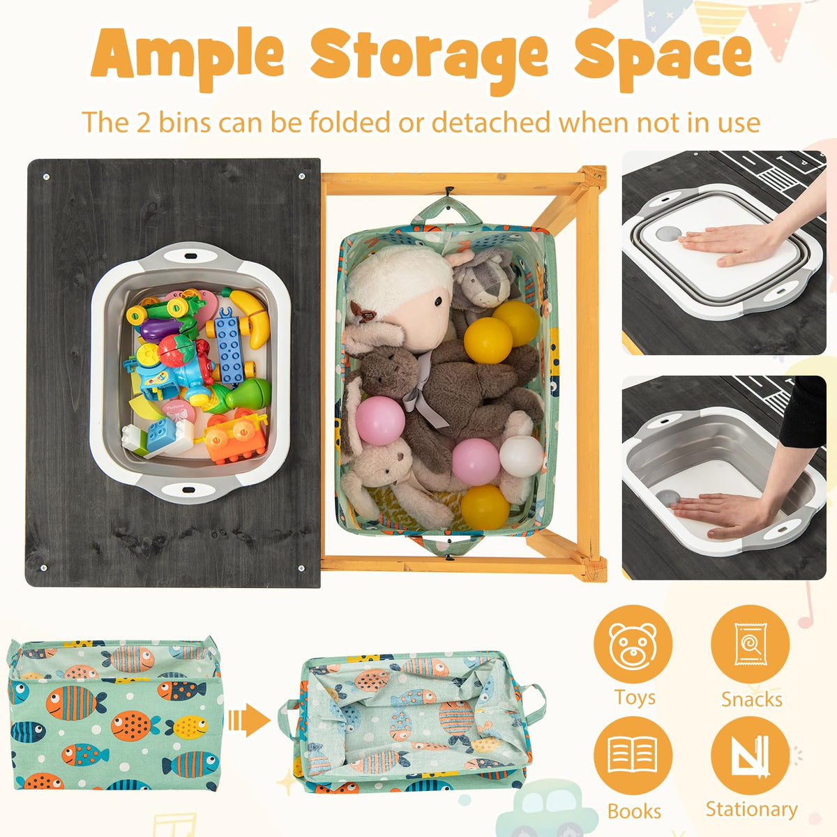 4-in-1 Kids Sand Water Activity Table with Foldable Storage Bin and Cloth Storage Bag