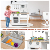 Kids Pretend Kitchen Play Set, Children Cooking Role Play Toy, w/ Sink, Oven, Microwave, Stove, Pots