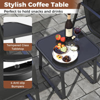 3 Pieces Patio Conversation Set Outdoor Metal Chair and Table Set Breathable Fabric