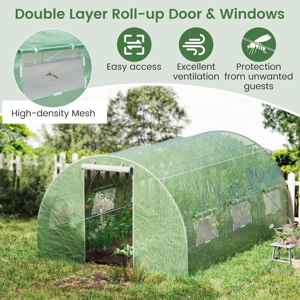 4x3x2m Outdoor Walk-in Tunnel Greenhouse 6 Roll-up Windows