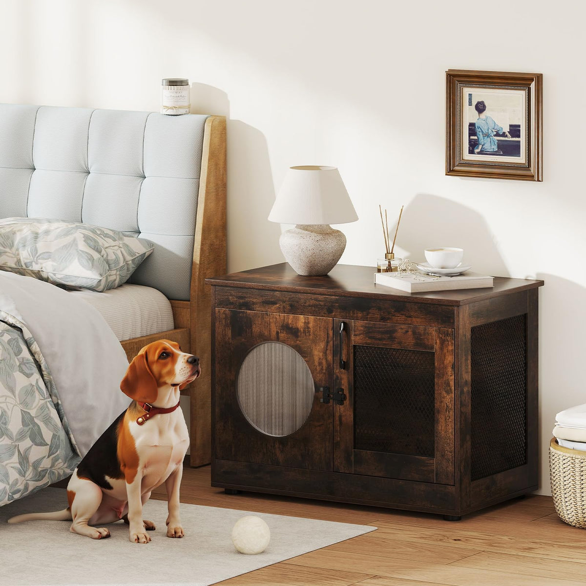 Dog Crate Furniture with Translucent Window for Small Medium Dogs