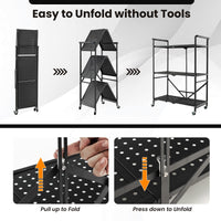 Giantex Foldable Storage Shelves on Wheels, 3-Tier Heavy-Duty Steel Rack with 2 Lockable Casters