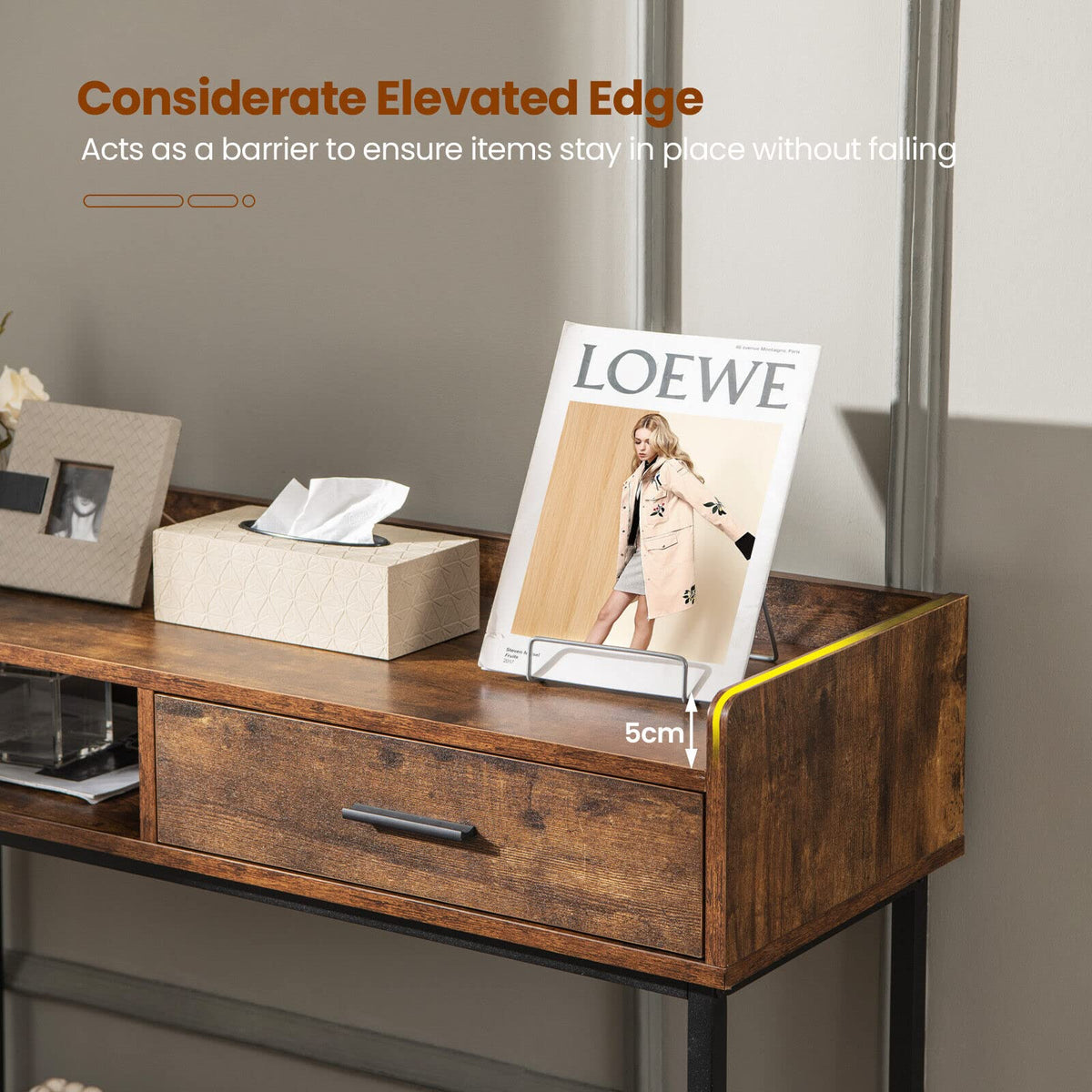 Giantex Long Console Table for Small Space, Couch Side Table with Drawer & Anti-Tipping Kit, Rustic Brown