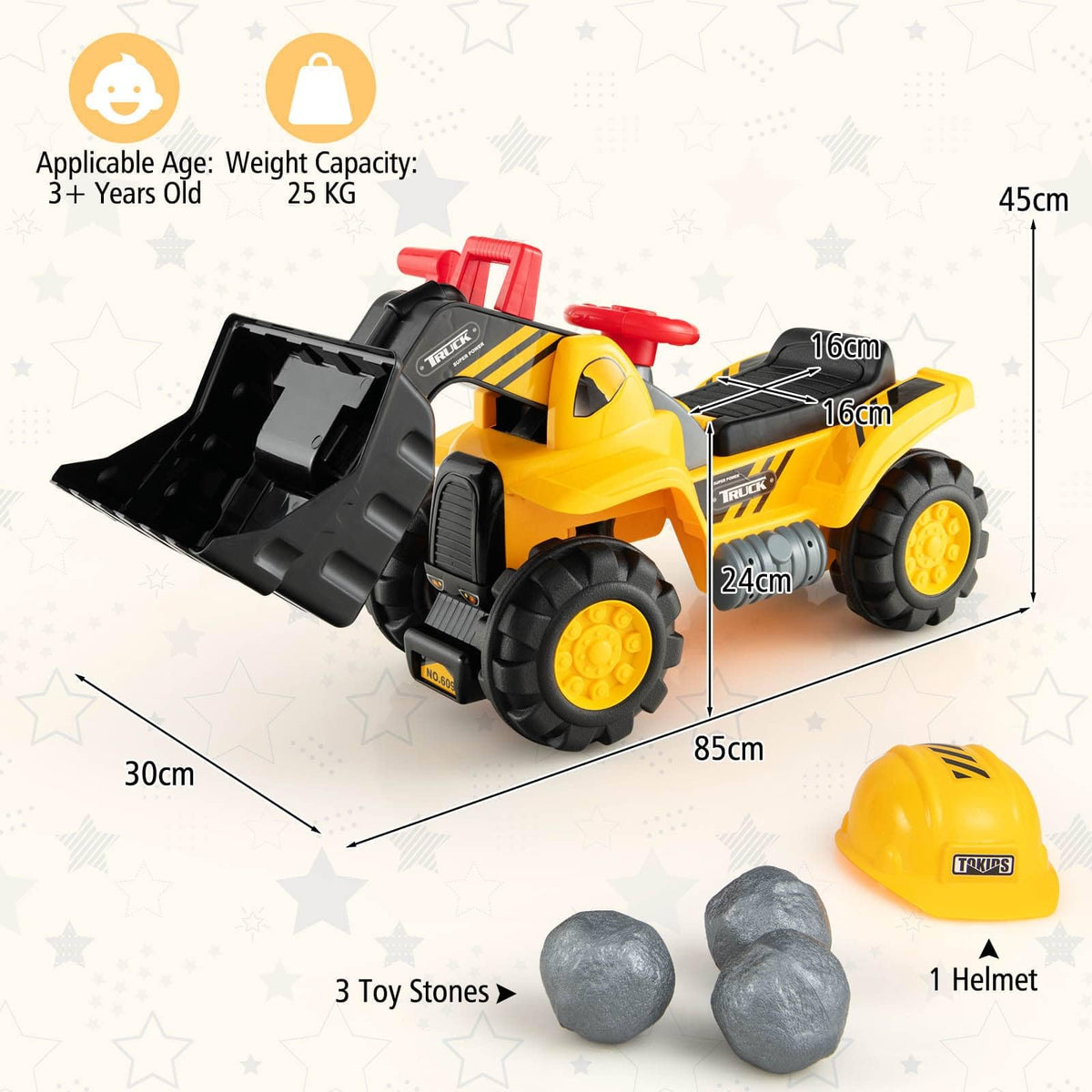Toy Riding Bulldozer Kids Ride On Bulldozer Toy Pretend Truck with Adjustable Bucket and So ...
