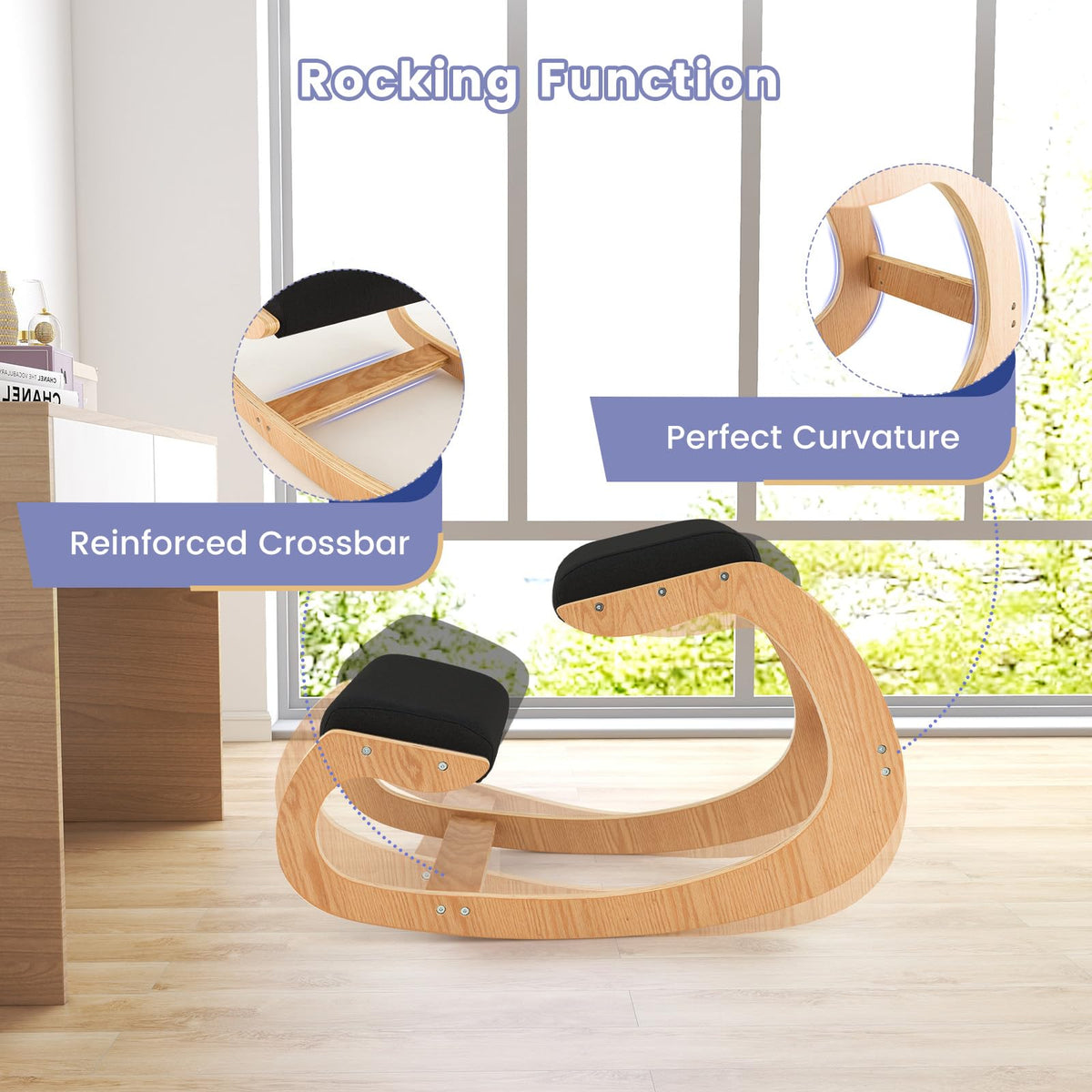 Giantex Ergonomic Kneeling Chair, Wood Rocking Posture Chair with Soft Cushion for Back Neck Shoulder Pain Relief