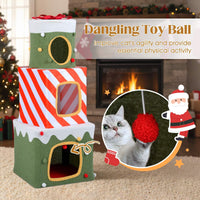120 cm Christmas Cat Tree Stackable with 3 Condos and Dangling Ball
