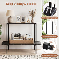 100cm Console Table with Storage Shelf and Tempered Glass Top for Hallway
