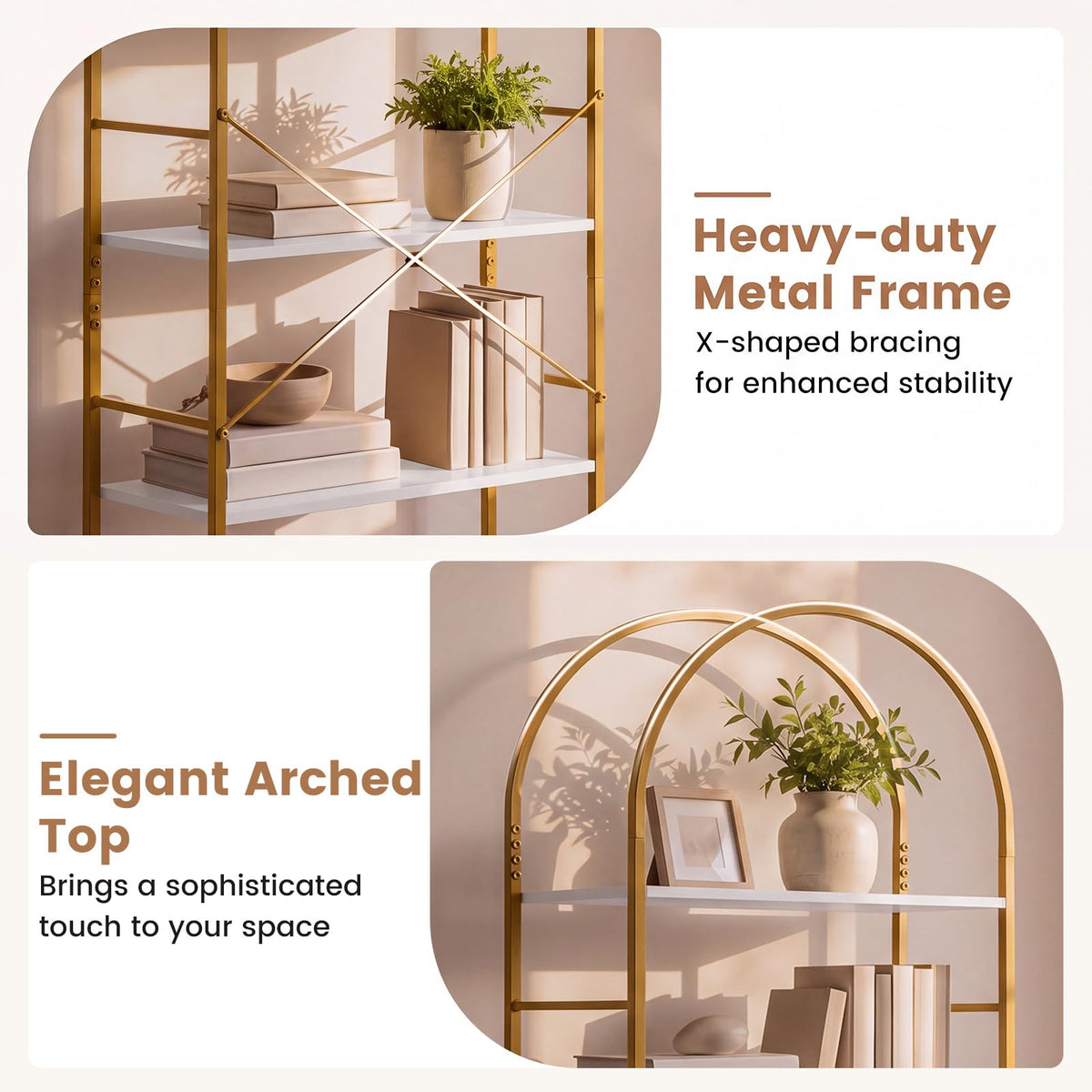 GIANTEX 5-Tier Arched Bookcase with Open Wooden Shelves