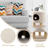 Cat Condo Stool for Indoor Cats, Pet House Ottoman & Kitty Bed with Scratching Posts & Plush Ball Toy