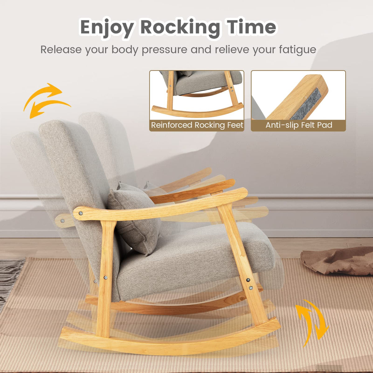 Giantex Upholstered Nursery Rocking Chair w/Lumbar Pillow