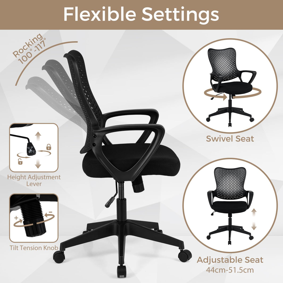 Ergonomic Office Chair with Armrests Padded Cushio Butterfly Backrest