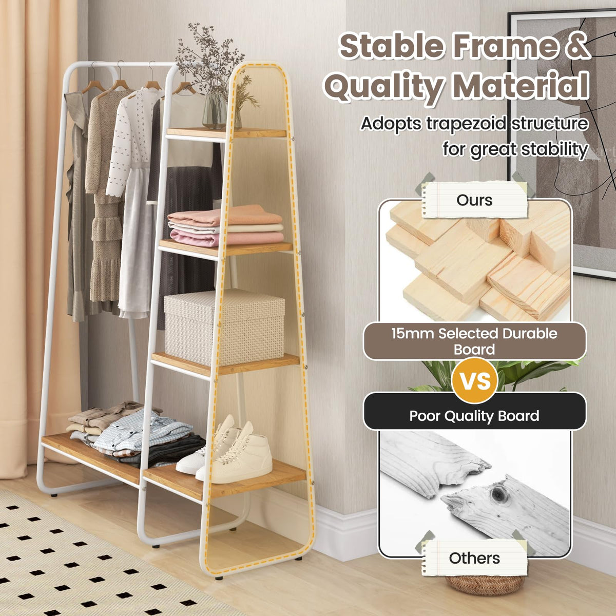 Giantex Clothes Rack, Free-Standing Garment Clothing Rack with 5-Tier Wood Shelves