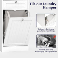 Tilt-Out Laundry Hamper Cabinet Freestanding Bathroom Storage Cabinet with 1/2 Shelf