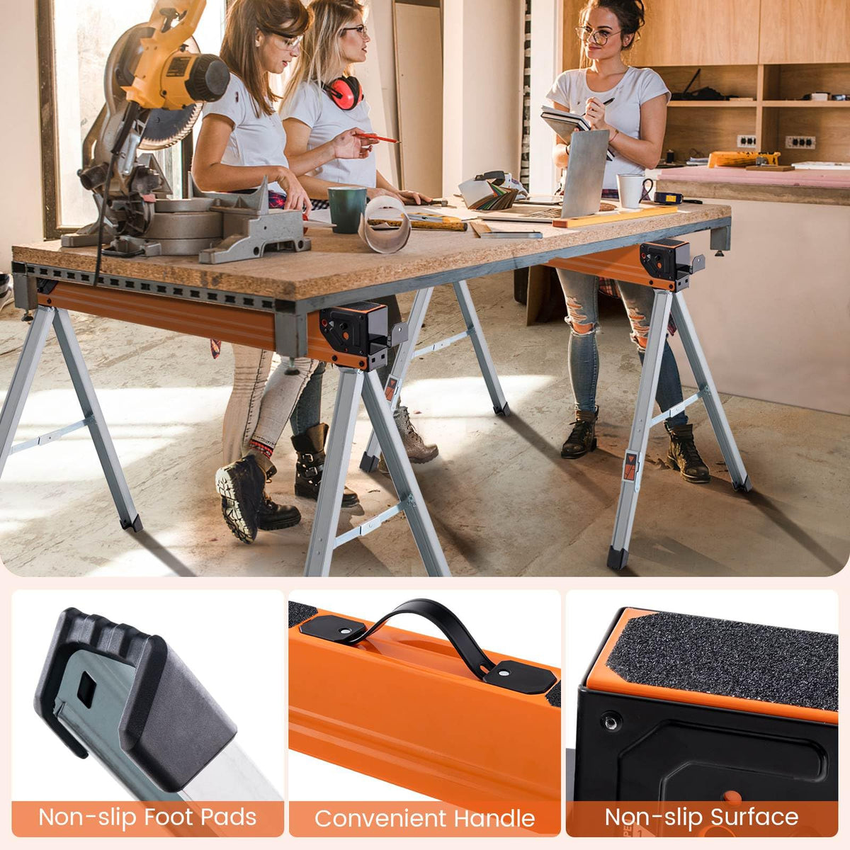 2 Pack Saw Horses, Portable Sawhorses w/ Folding Design