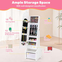 Kids Jewelry Cabinet with Full-Length Mirror and Foldable Drawer