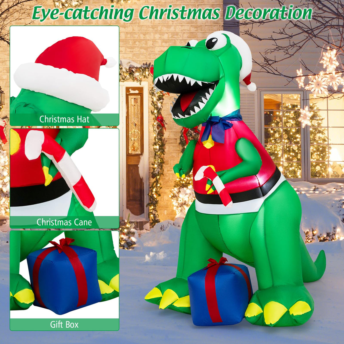 1.82M Inflatable Christmas Dinosaur with Gift for Indoor/Outdoor