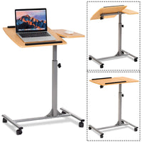 Mobile Laptop Desk, Angle & Height Adjustable Wooden Over Bed Table, Rolling Mobile Stand Desk w/ Lockable Casters